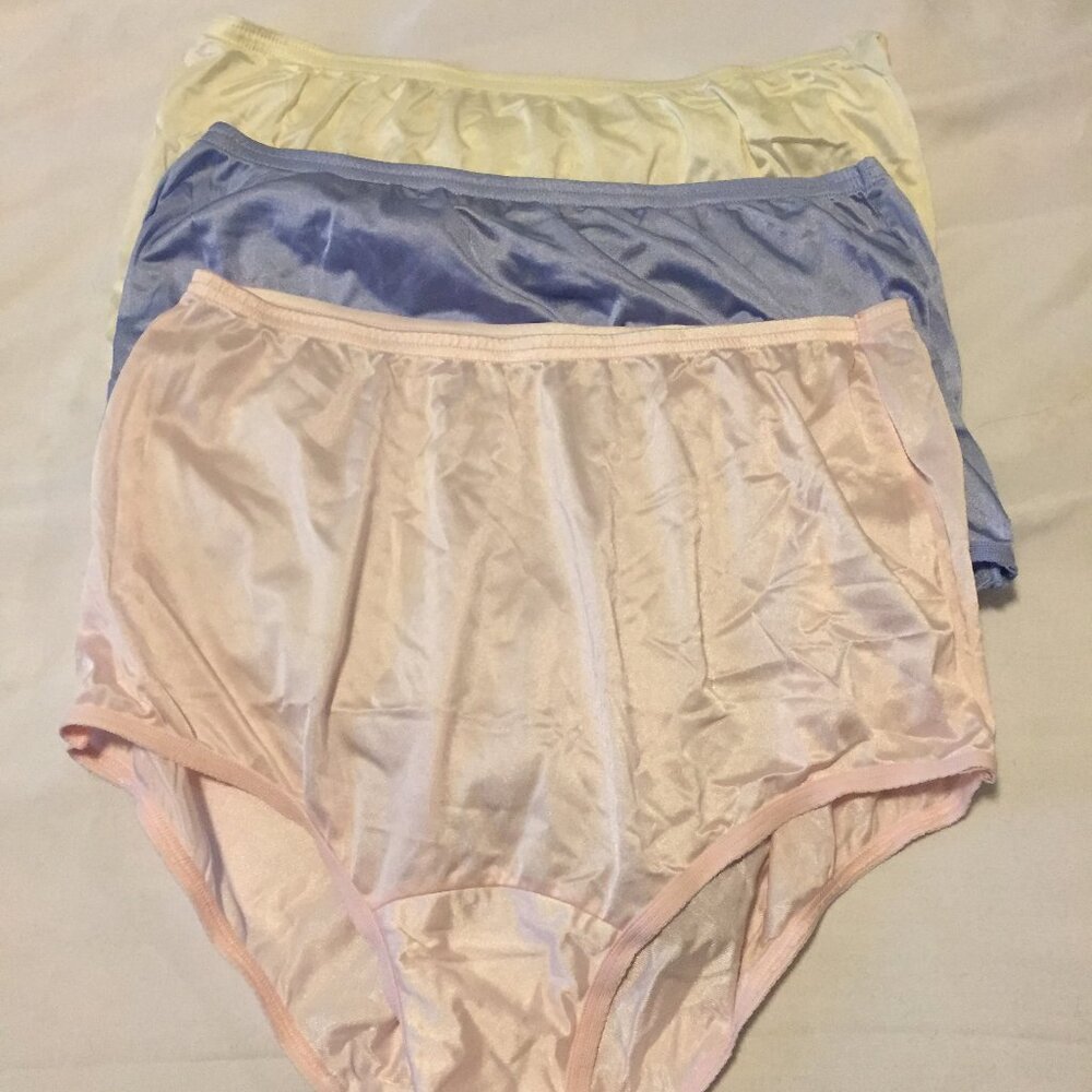 3 PR Vintage VANITY FAIR PANTIES Pastel Pink/Blue/Cream Nylon Underwear SZ 6M